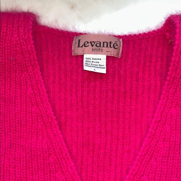 Vintage hot pink angora V-Neck Knit Sweater - Picture 1 of 4